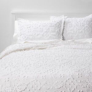 Threshold Clipped Chenille White Queen Duvet Cover Set 3pc Textured